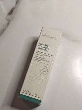 Biossance Squalane + Hyaluronic Toning Mist — White and Teal Accent